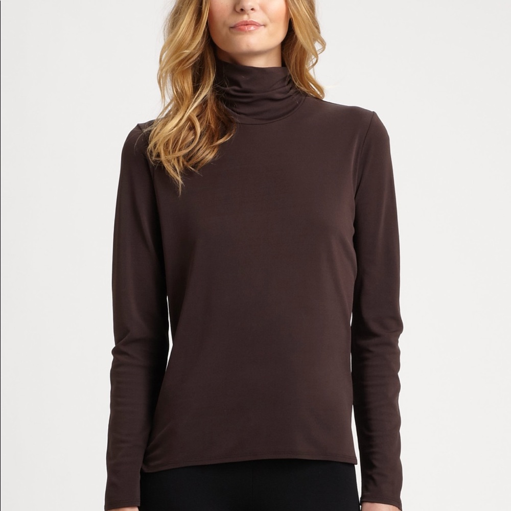 Eileen Fisher Dark Chocolate Brown Silk Turtleneck